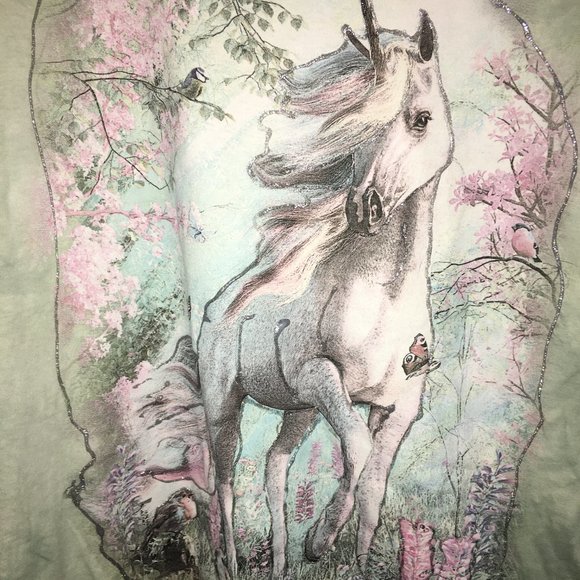 The Mountain Unicorn Shirt XL Sparkled Cut Out Neckline NEW - Picture 2 of 4